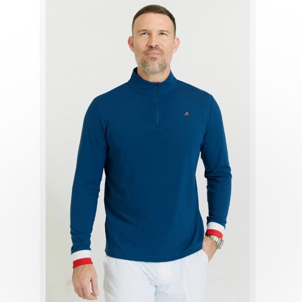 Redvanly Hubbard Quarter Zip Pullover Tuxedo Stripe Blue Red White XXL